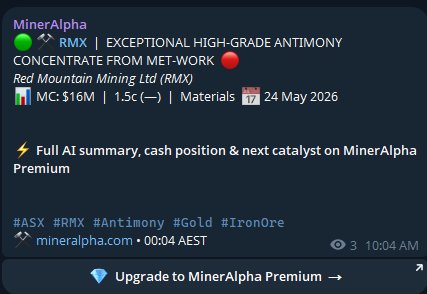 MinerAlpha free alert — RMX Red Mountain Mining